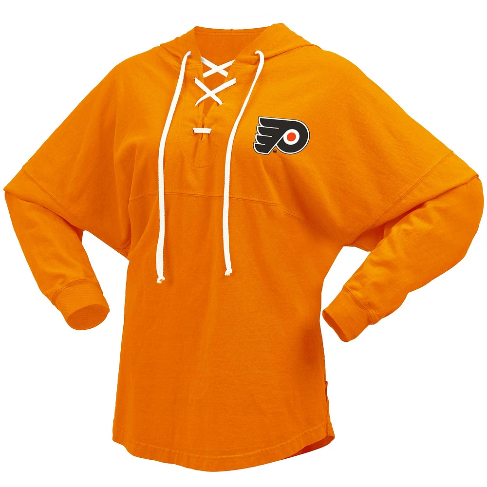 Women's Fanatics Orange Philadelphia Flyers Jersey Lace-Up V-Neck Long Sleeve Hoodie T-Shirt