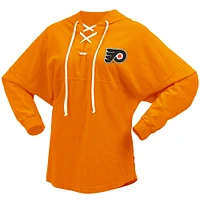 Women's Fanatics Orange Philadelphia Flyers Jersey Lace-Up V-Neck Long Sleeve Hoodie T-Shirt