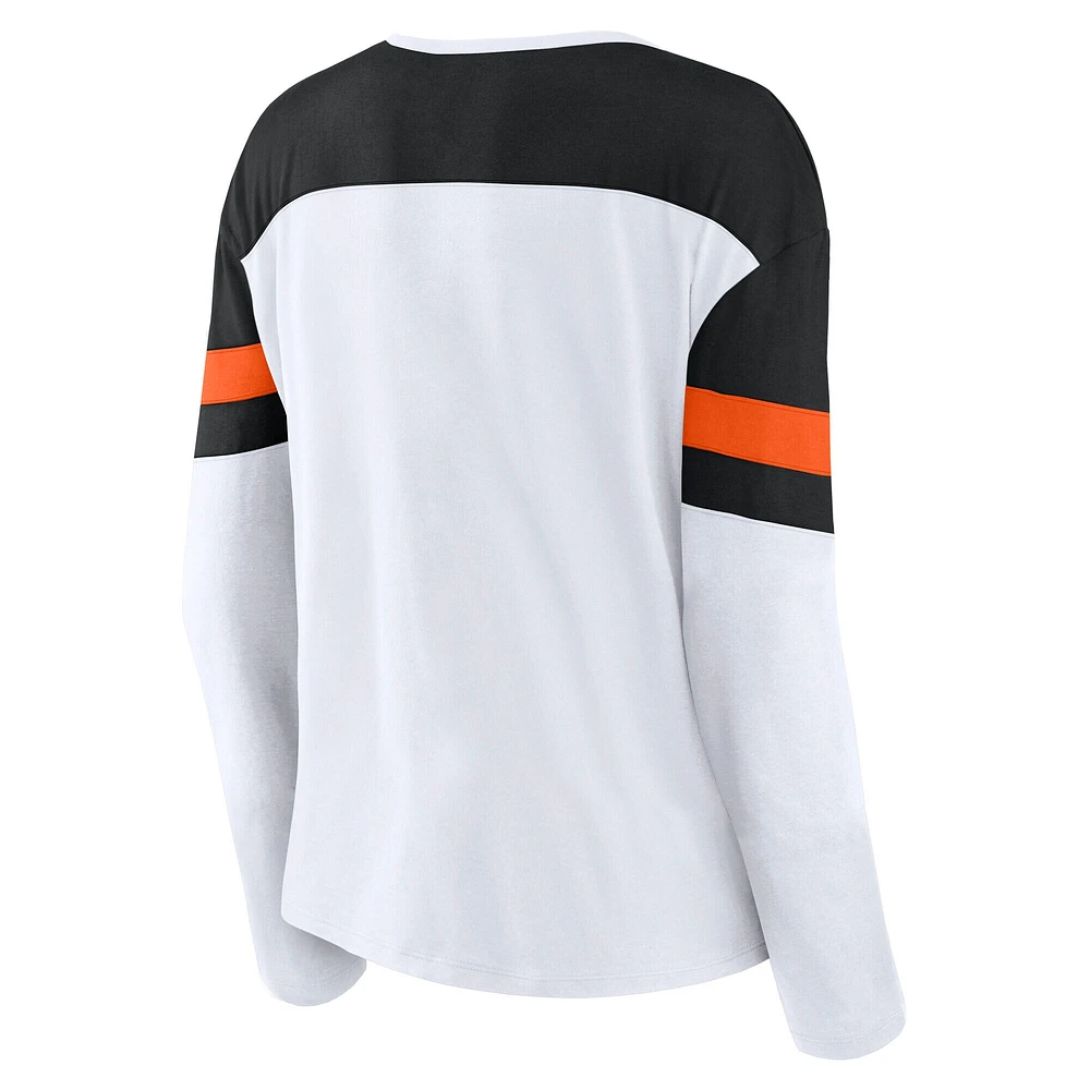 Women's Fanatics White/Black Philadelphia Flyers Frozen Long Sleeve Notch Neck T-Shirt