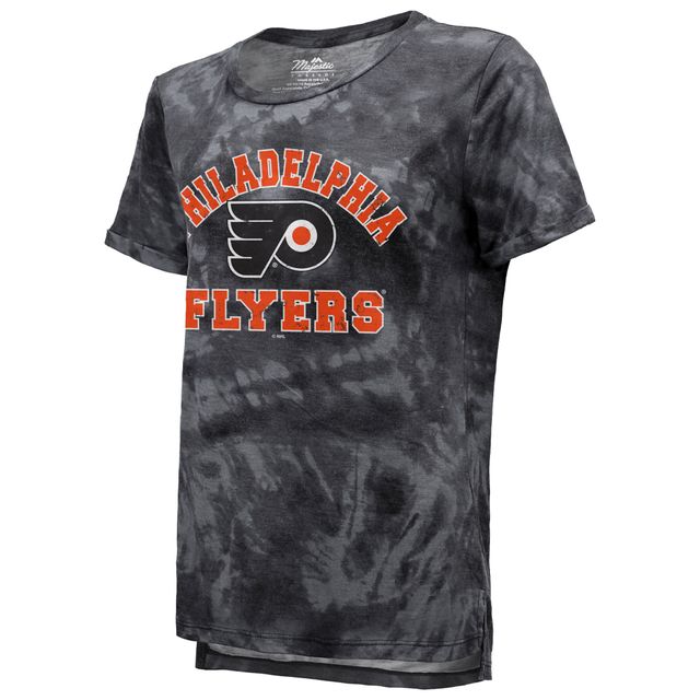 Majestic Threads - T-shirt noir à motif tie-dye pour femme des Flyers de Philadelphie