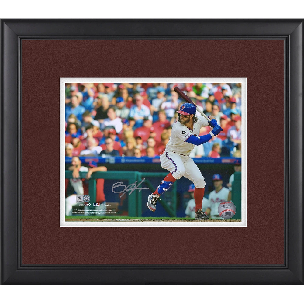 Bryce Harper Philadelphia Phillies Autographed Framed 8'' x 10'' Batting Stance in Cream Jersey Horizontal Photograph