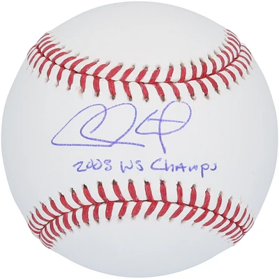 Chase Utley Philadelphia Phillies Autographed Baseball with "2008 WS Champs" Inscription