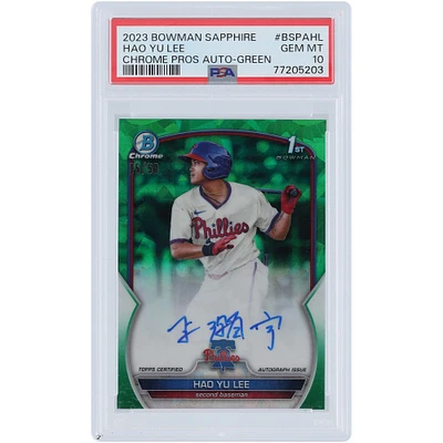 Hao Yu Lee Philadelphia Phillies Autographié 2023 Bowman Chrome Sapphire 1st Bowman Green Refractor #BSPA-HL #35/50 PSA Authentifié 10 Carte