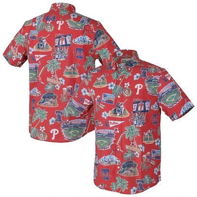 Chemise boutonnée rouge Reyn Spooner pour homme, motif Scenic Tri-Blend des Philadelphia Phillies