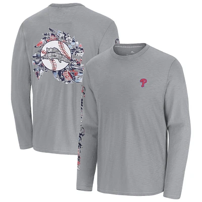 T-shirt à manches longues Tommy Bahama gris pour homme, Tropic Curveball Lux, Philadelphia Phillies