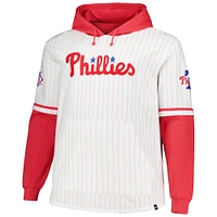 Men's '47 White Philadelphia Phillies Big & Tall Pinstripe Double Header Collection Pullover Hoodie