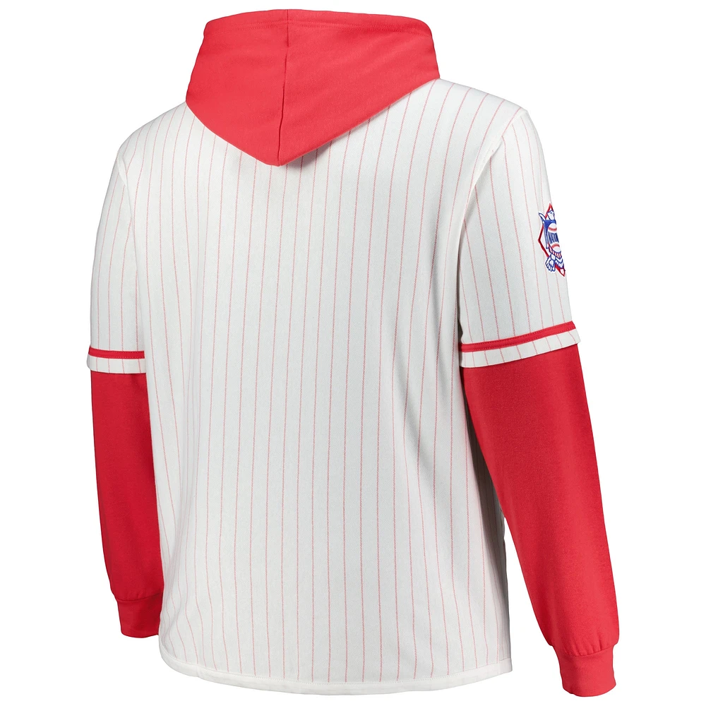 Men's '47 White Philadelphia Phillies Big & Tall Pinstripe Double Header Collection Pullover Hoodie