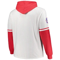 Men's '47 White Philadelphia Phillies Big & Tall Pinstripe Double Header Collection Pullover Hoodie