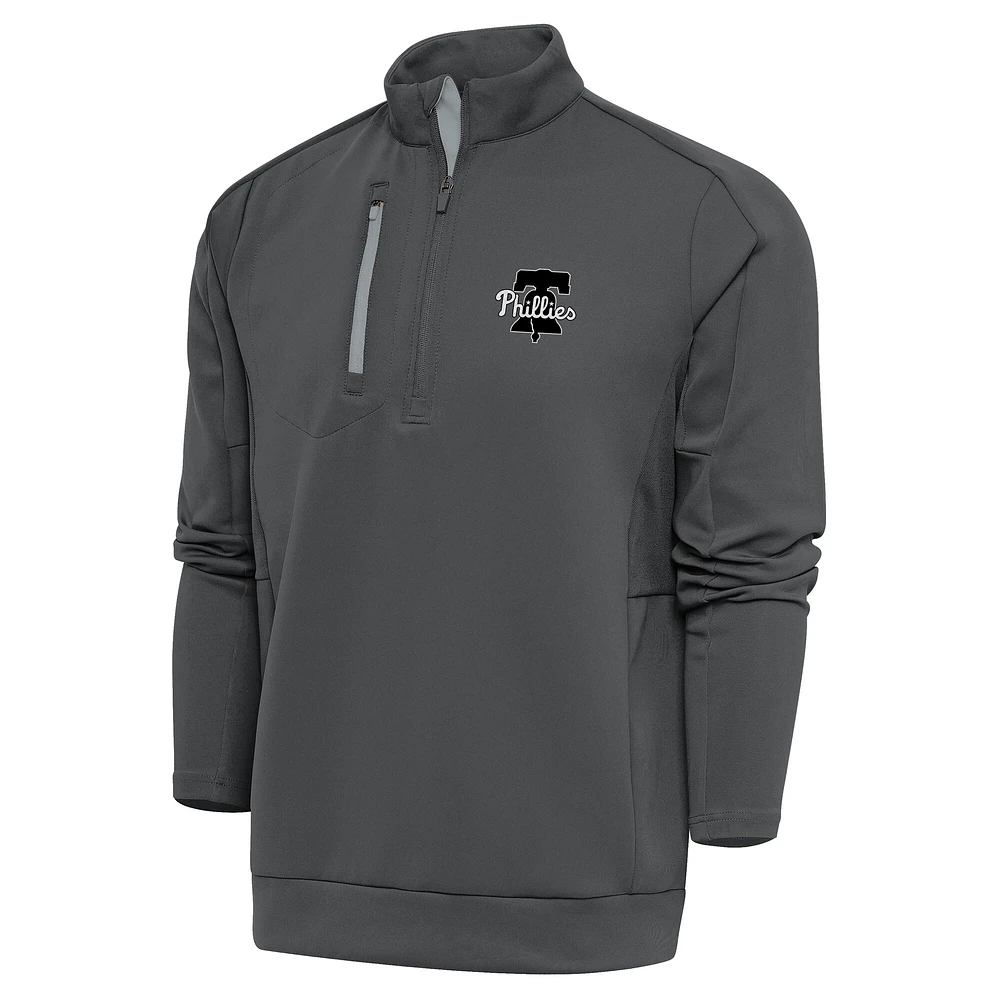 Men's Antigua Gray Philadelphia Phillies Metallic Generation Quarter-Zip Pullover Top