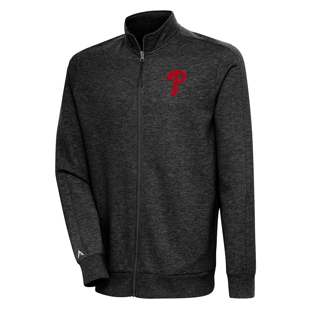 Men's Antigua Heather Black Philadelphia Phillies Action Full-Zip Jacket