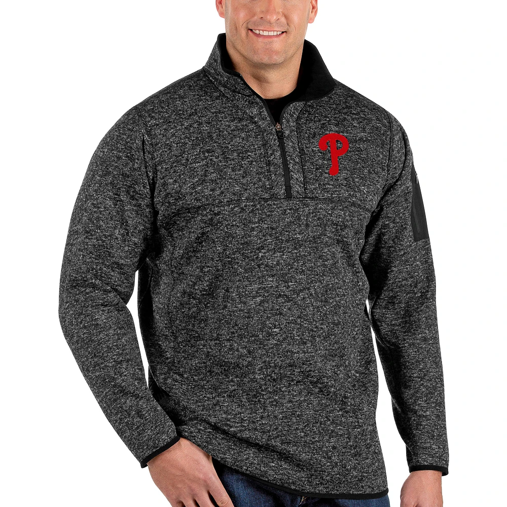 Veste à enfiler glissière quart de tour Fortune Big & Tall des Philadelphia Phillies Antigua Heather Black pour homme