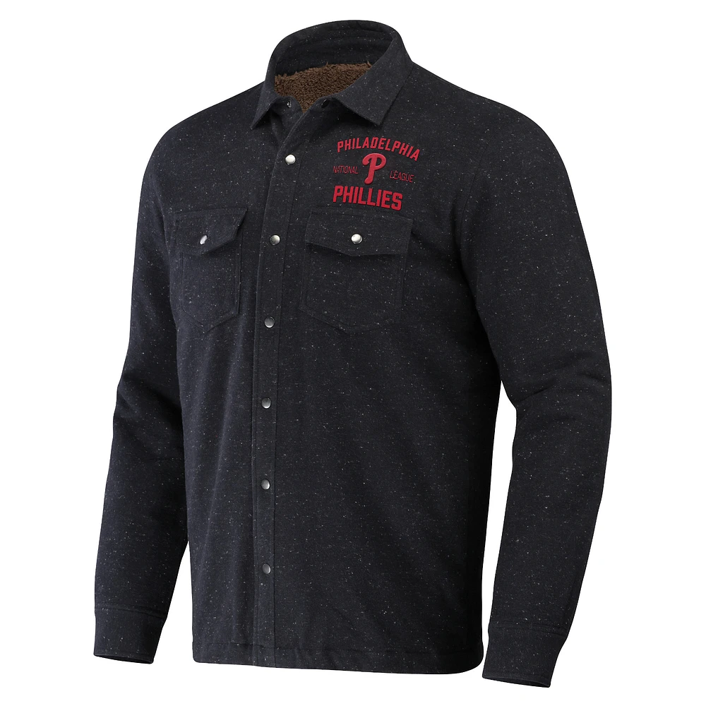 Men's Darius Rucker Collection by Fanatics Black Philadelphia Phillies Ringstop Full-Snap Shacket