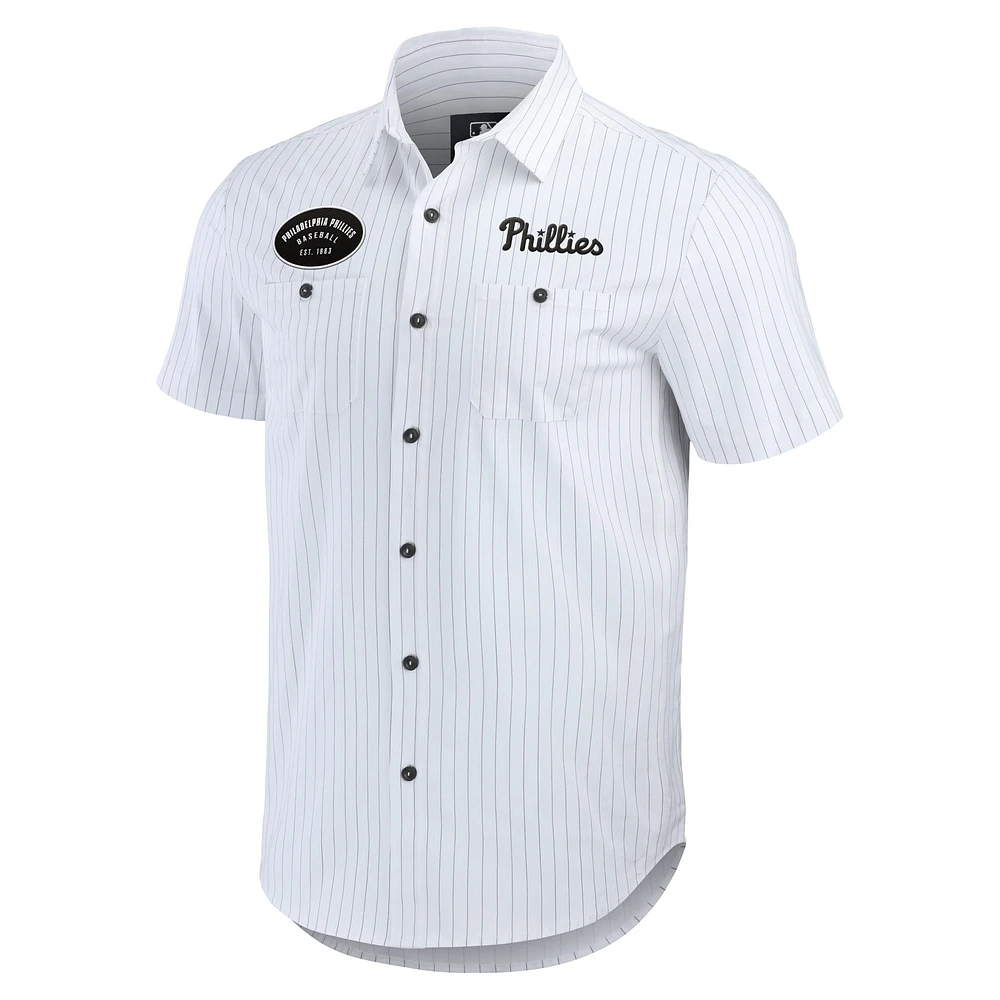 Collection Darius Rucker pour hommes par Fanatics Chemise boutonnée à manches courtes blanche rayures épingles des Phillies de Philadelphie
