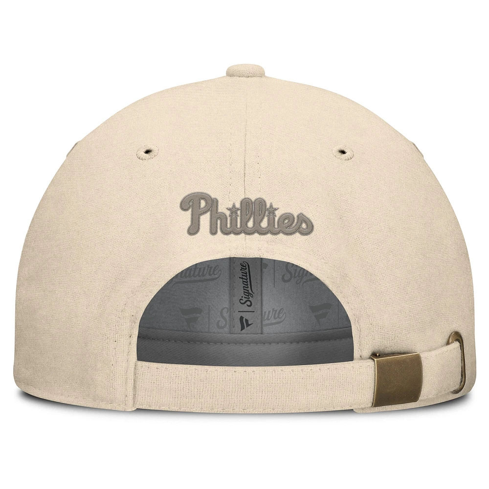 Men's Fanatics Cream Philadelphia Phillies Front Office Leather Patch Adjustable Hat