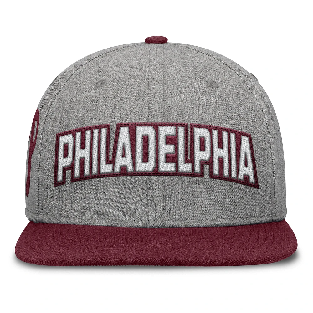 Men's Fanatics Gray/Maroon Philadelphia Phillies Elements Felt Chainstitch Snapback Hat