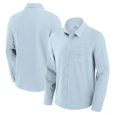Chemise boutonnée à manches longues Fanatics pour hommes, bleu clair, Philadelphia Phillies Front Office