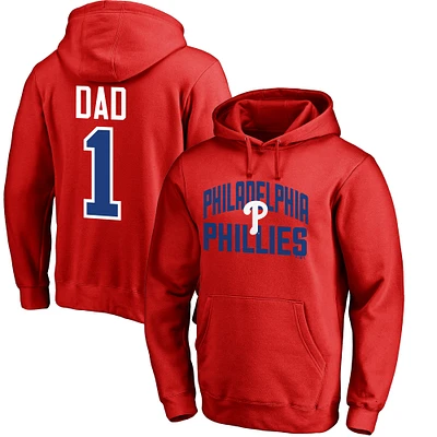 Sweat à capuche rouge Fanatics pour hommes Phillies de Philadelphie 2019 Fête des Pères #1 Papa