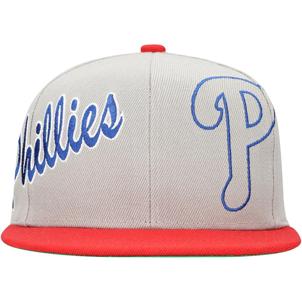 Men's Mitchell & Ness Gray Philadelphia Phillies Knock Out Panel Snapback Hat