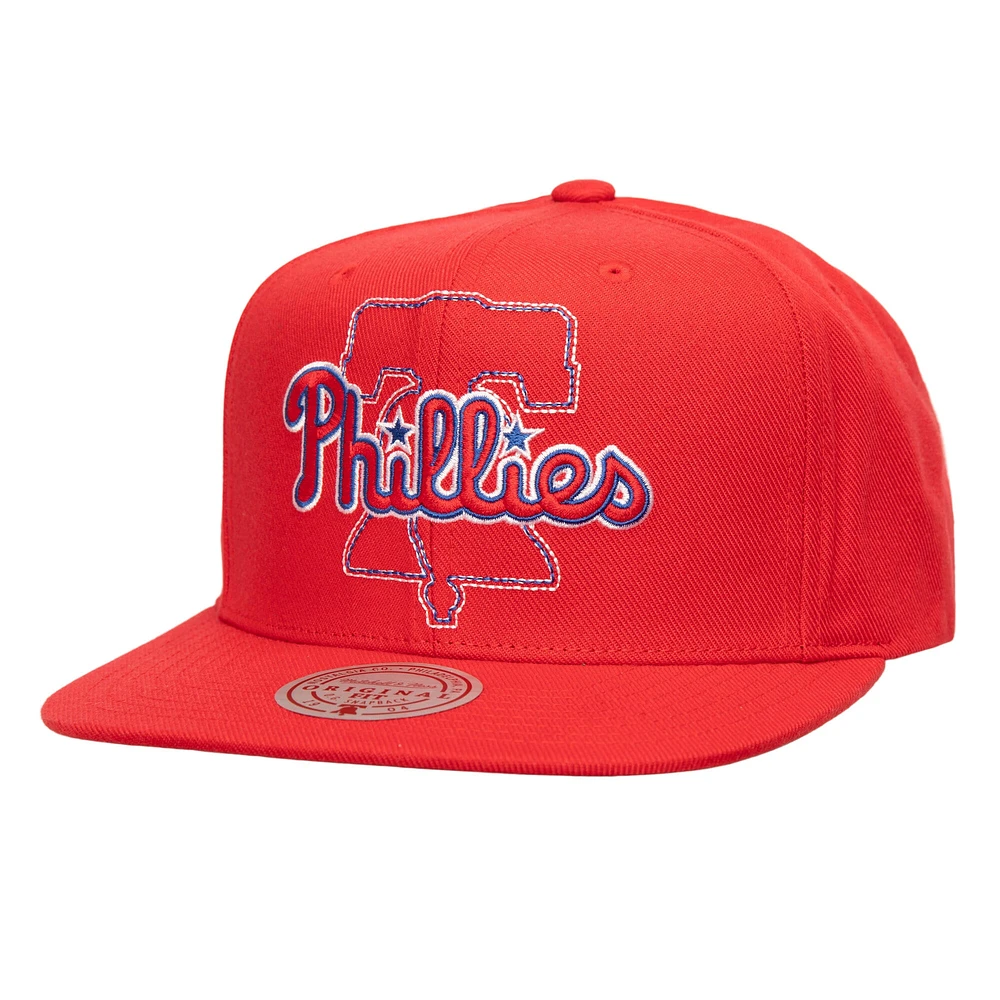 Casquette Snapback Double Up rouge pour homme des Philadelphia Phillies de Mitchell & Ness