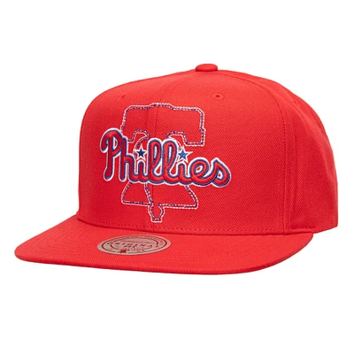 Casquette Snapback Double Up rouge pour homme des Philadelphia Phillies de Mitchell & Ness