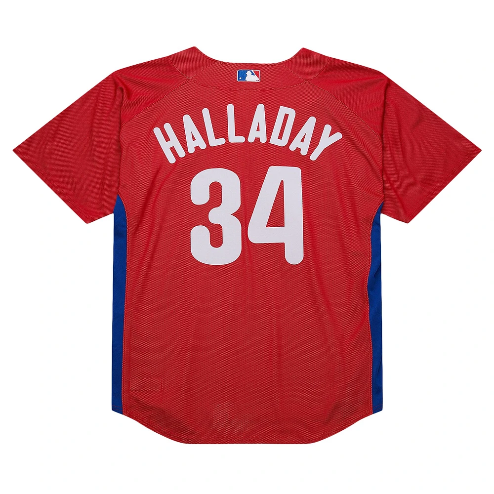 Maillot d'entraînement au bâton Mitchell & Ness Roy Halladay rouge Philadelphia Phillies Cooperstown Collection 2010 pour hommes