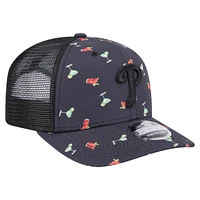 Men's New Era Black Philadelphia Phillies Adventure Drinks Pattern 9SEVENTY Stretch-Snap Hat