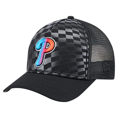 Casquette ajustable New Era noire Philadelphia Phillies 9FORTY A-Frame M-Crown Trucker pour homme