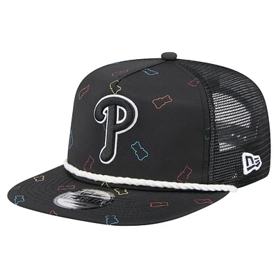 Casquette ajustable noire Philadelphia Phillies Gummy Golfer Trucker pour homme de New Era