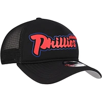 Men's New Era Black Philadelphia Phillies Retro Bold A-Frame Trucker 9FORTY Adjustable Hat