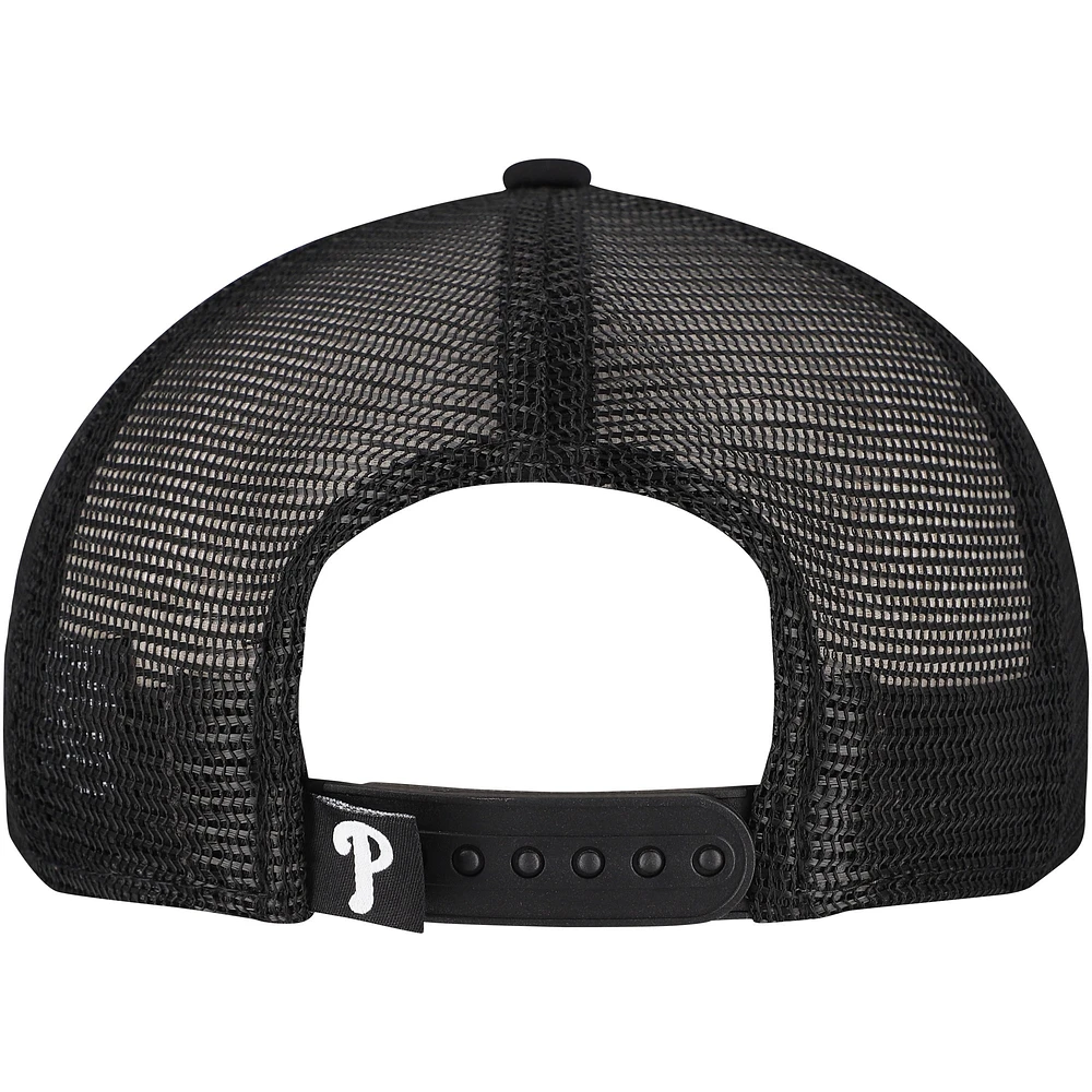 Men's New Era Black Philadelphia Phillies Retro Bold A-Frame Trucker 9FORTY Adjustable Hat