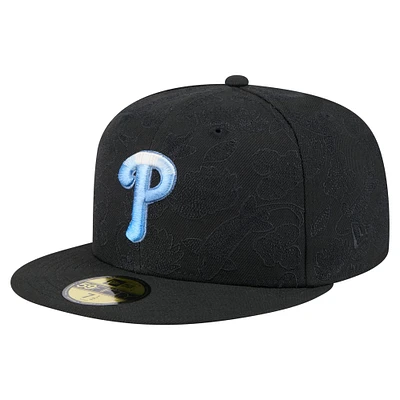 Casquette ajustée New Era noire pour homme Philadelphia Phillies Tonal Koi 59FIFTY