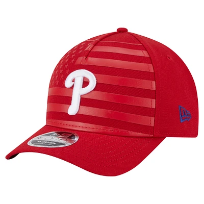Casquette ajustable New Era 9FORTY M-Crown A-Frame rouge pour homme, motif drapeau américain des Phillies de Philadelphie
