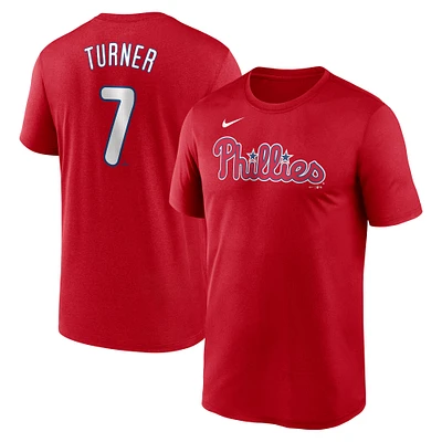 T-shirt Nike Trea Turner rouge pour homme, légende des Philadelphia Phillies, avec nom et numéro