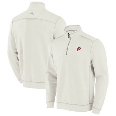 Sweat-shirt à demi-zip Tommy Bahama Cream Philadelphia Phillies Sport Tobago Bay Tri-Blend pour homme