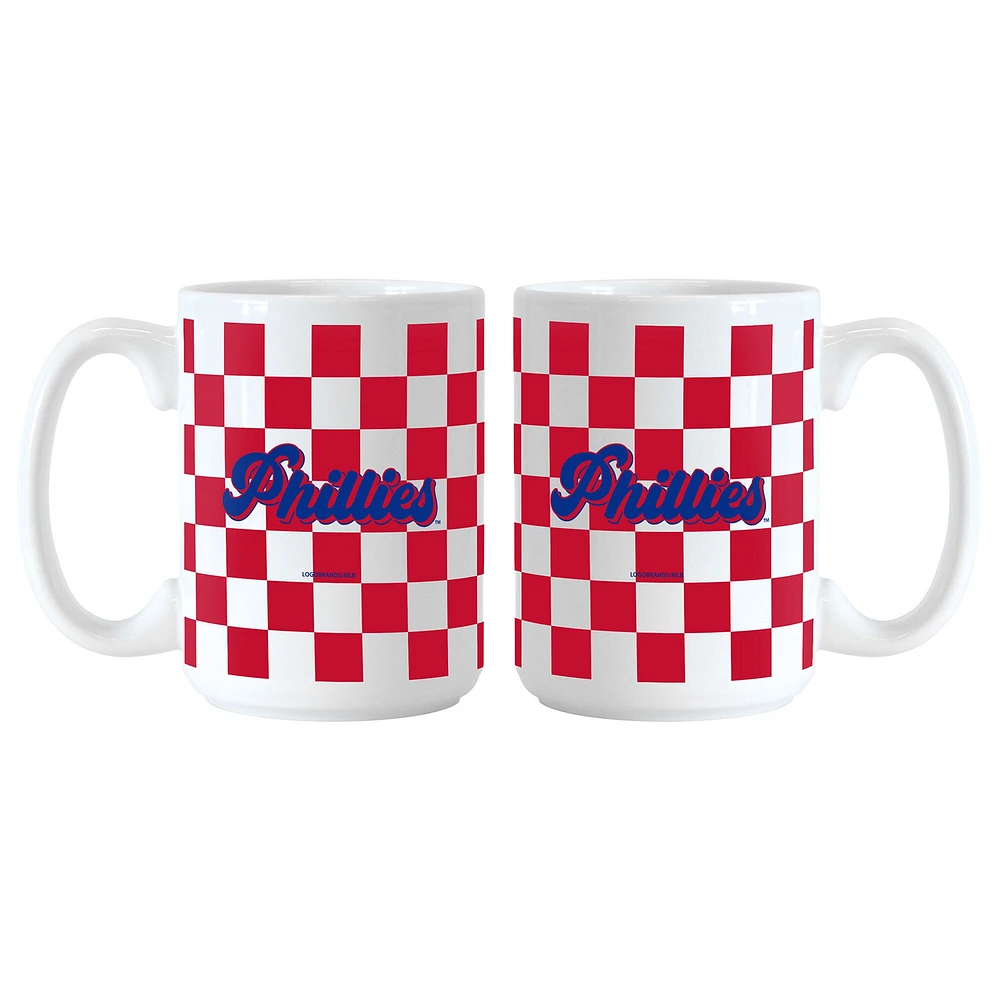 Lot de 2 tasses à motif de damier de 15 oz avec logo des Philadelphia Phillies