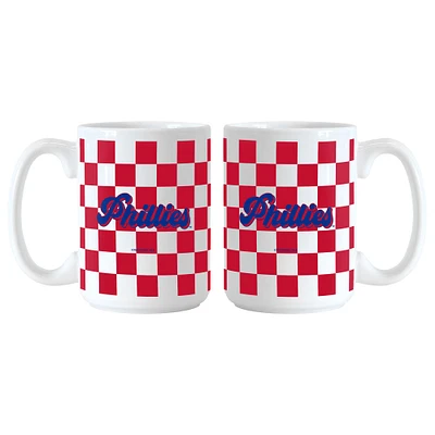Lot de 2 tasses à motif de damier de 15 oz avec logo des Philadelphia Phillies