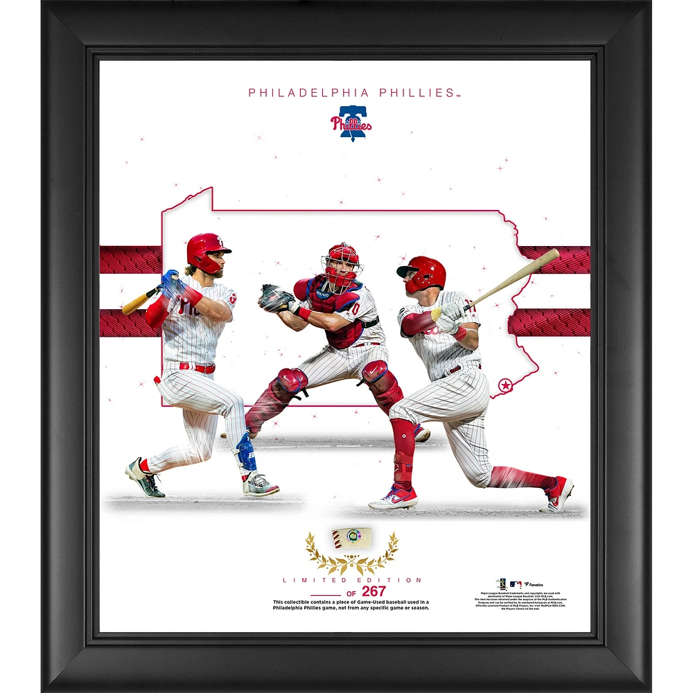 Philadelphia Phillies Framed 15" x 17" Franchise Foundations Collage with a Piece of Game Used Baseball - Limited Edition of 267
