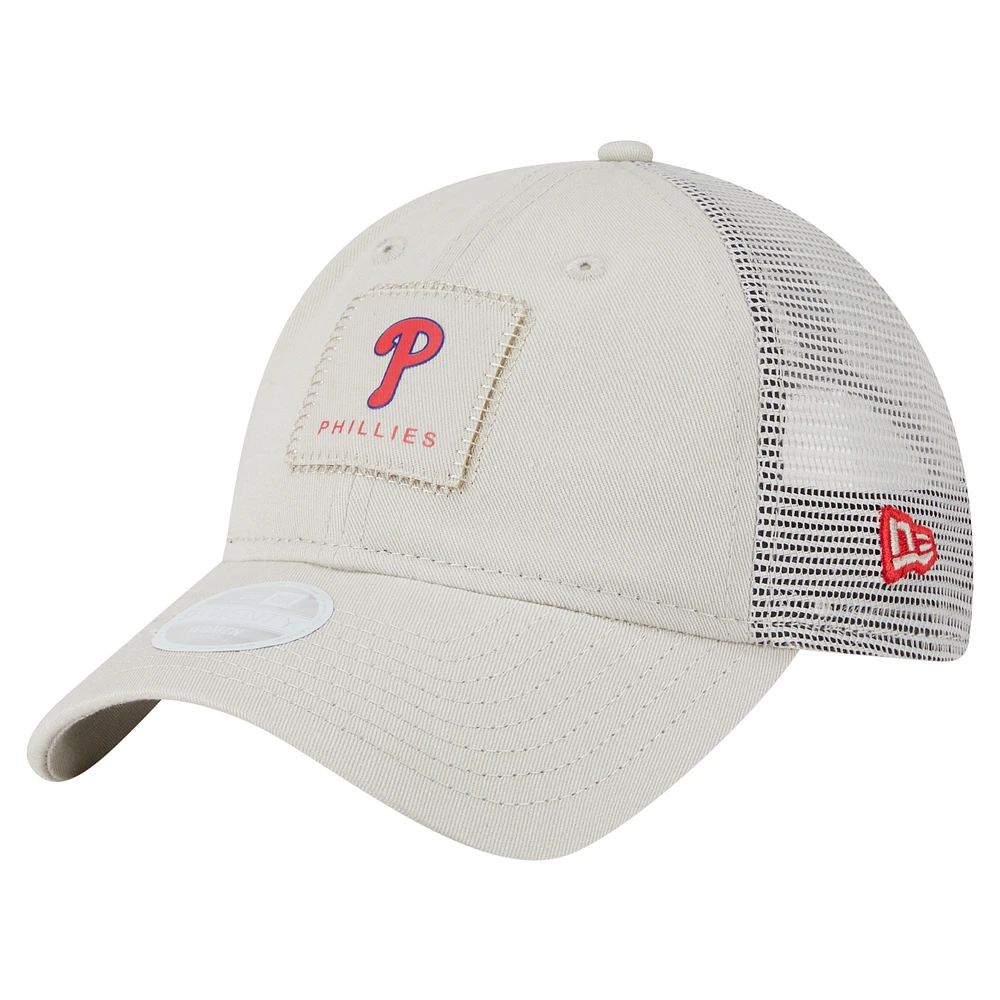 Women's New Era Light Beige Philadelphia Phillies Square Stitch 9TWENTY Adjustable Hat