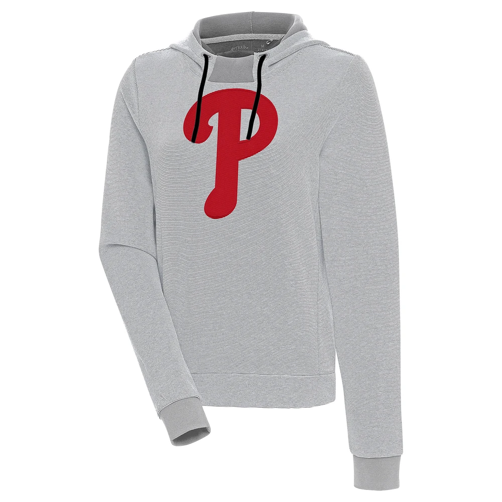 Women's Antigua  Gray/White Philadelphia Phillies Axe Bunker Tri-Blend Pullover Hoodie