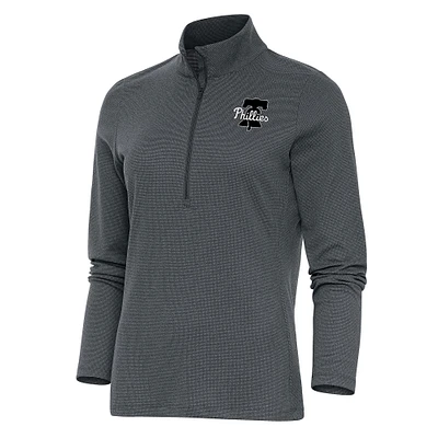 Haut à demi-zip métallique brossé Antigua Heather Charcoal Philadelphia Phillies pour femme