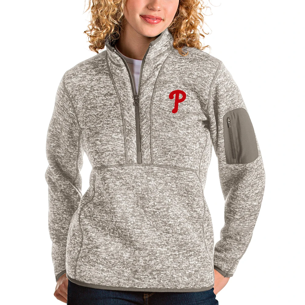 Women's Antigua Oatmeal Philadelphia Phillies Fortune Quarter-Zip Pullover Jacket