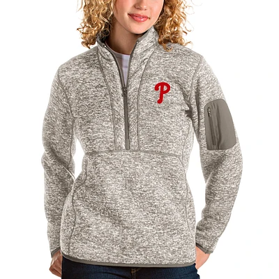 Women's Antigua Oatmeal Philadelphia Phillies Fortune Quarter-Zip Pullover Jacket