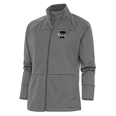 Veste de golf à fermeture éclair intégrale en métal brossé pour femme Antigua Steel Philadelphia Phillies