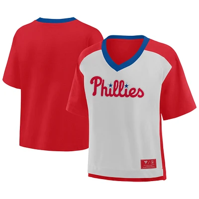 T-shirt surdimensionné à col en V pour femme Fanatics Red/Graphite Philadelphia Phillies