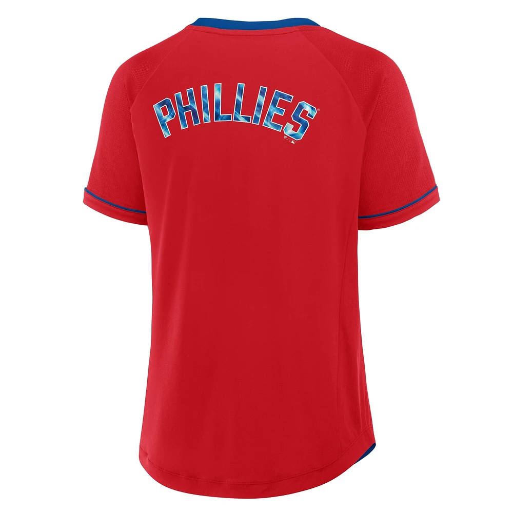 Women's Fanatics Red Philadelphia Phillies League Diva Star Raglan V-Neck T-Shirt