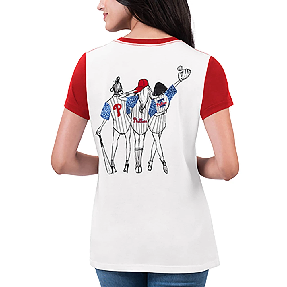 Women's G-III 4Her by Carl Banks White Philadelphia Phillies Illustration Ringer T-Shirt