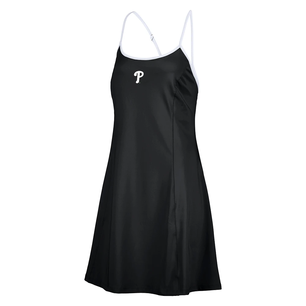 Robe noire Lusso Philadelphia Phillies Nakita à bretelles et encolure dégagée pour femme