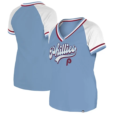 Women's New Era Light Blue Philadelphia Phillies Gameday Raglan V-Neck T-Shirt