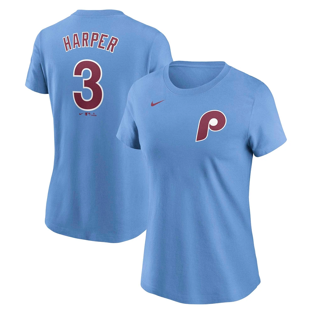 T-shirt Nike Bryce Harper bleu clair pour femme avec nom et numéro Fuse des Philadelphia Phillies