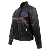 Women's Pro Standard Black Philadelphia Phillies Rhinestone Satin Full-Snap Jacket